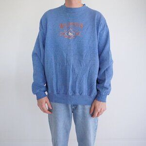 VTG '90s Gfc Sport Blue Embroidered Wilderness Wolf Pack Crewneck Sweater 2XL